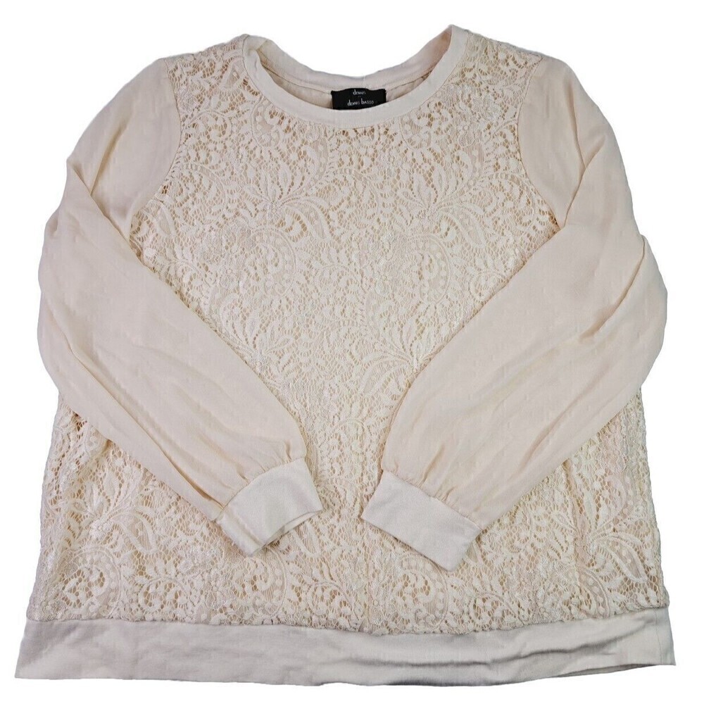 DENNIS Basso Women’s Long-Sleeve Lace Blouse Top Ivory Size 1X